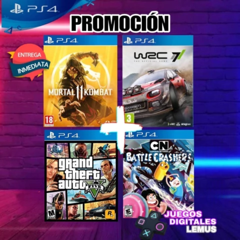 Portada de 4 EN 1 MORTAL KOMBAT 11 + GTA 5+ WRC7 + Battlecrasher CN (Cueta Primaria) para PS4, cuenta primaria